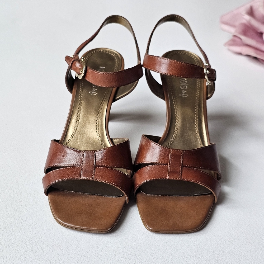 Nickels Soft Brown Leather Strappy Heeled Sandals Ankle Strap Size 7.5M - Picture 6 of 11